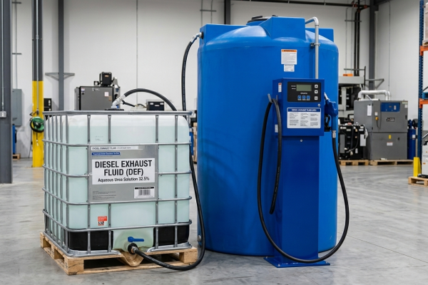 Diesel Exhaust Fluid DEF storage and dispensing system for SCR-equipped trucks