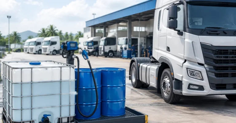 AdBlue storage and dispensing setup for a diesel truck fleet depot