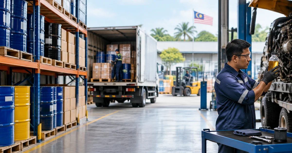 Lubricants distributor support with warehouse stock, delivery, and oil sampling for heavy-duty equipment