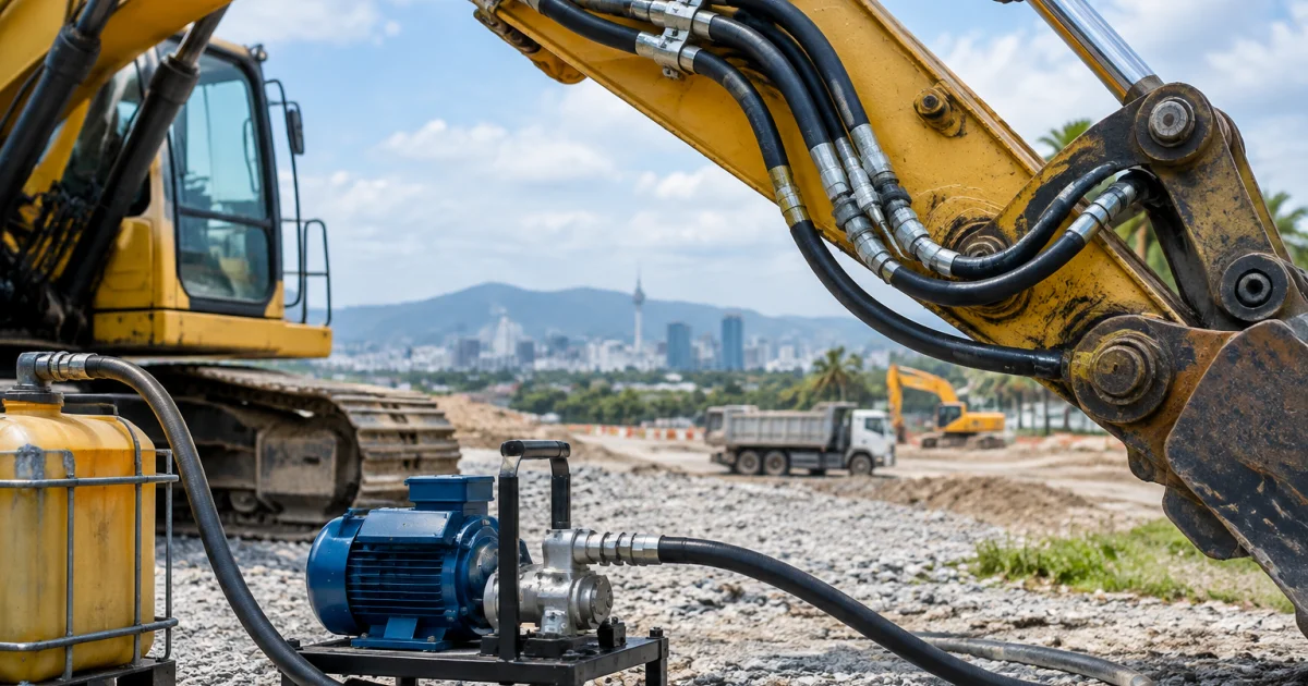 Excavator hydraulic components and clean hydraulic oil transfer equipment